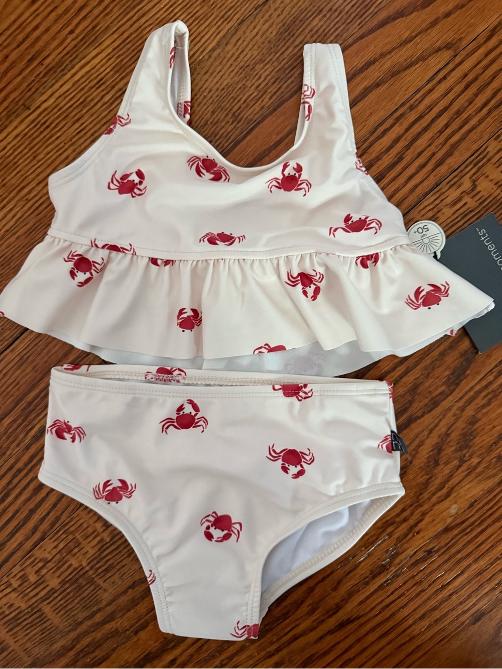 Gerber Girls Two-Piece Crab Swim Set - White & Red